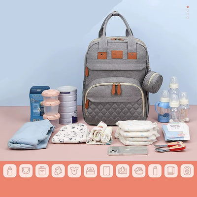 🎒 תיק חיתולים 3 ב-1 – תיק גב + מיטה ניידת + תחנת טעינה