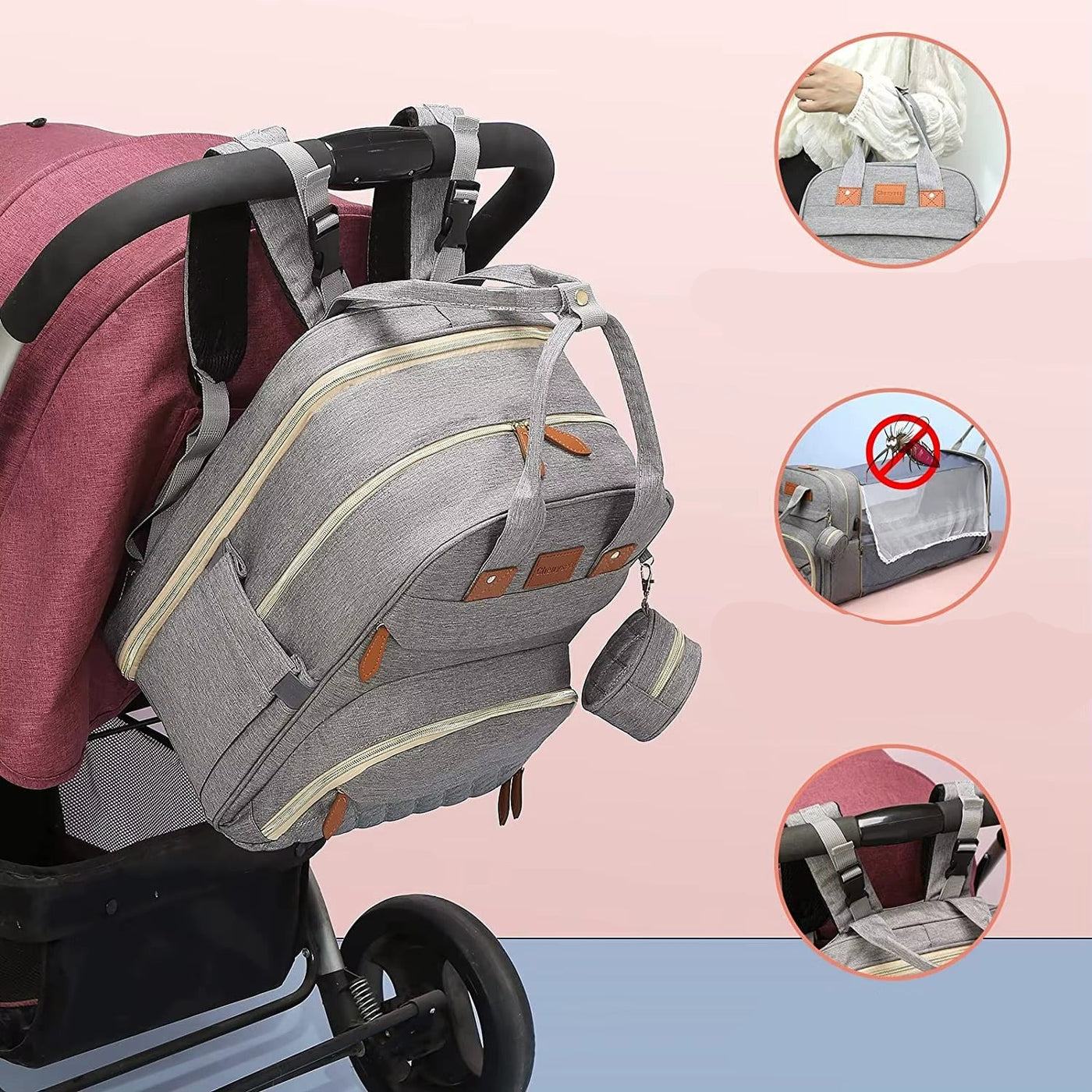 🎒 תיק חיתולים 3 ב-1 – תיק גב + מיטה ניידת + תחנת טעינה
